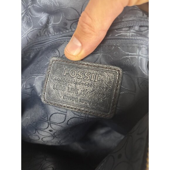 Fossil Leather Shoulder Bag Womens Black Satchel Zip Top Double Front Pockets - Picture 8 of 8